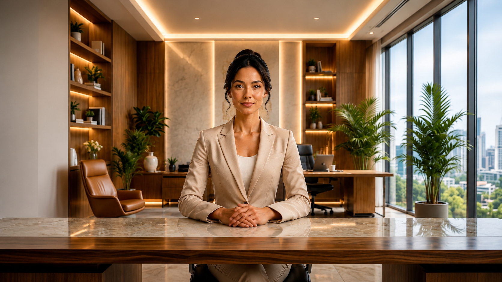 Aniiko at the Mas Operations reception desk — the same environment customers see
